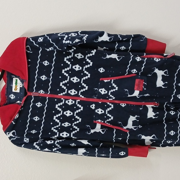 TIPSY ELVES Blue Reindeer Fleece Hooded One Piece Jumpsuit Pajamas Men's Small - Picture 3 of 9